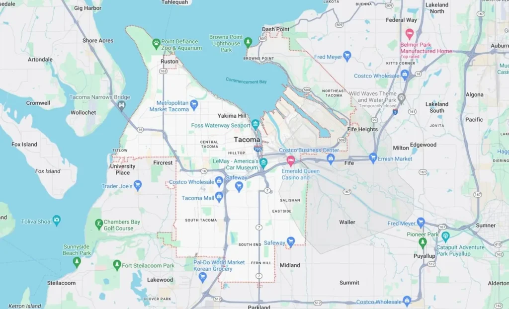 Map of Tacoma WA